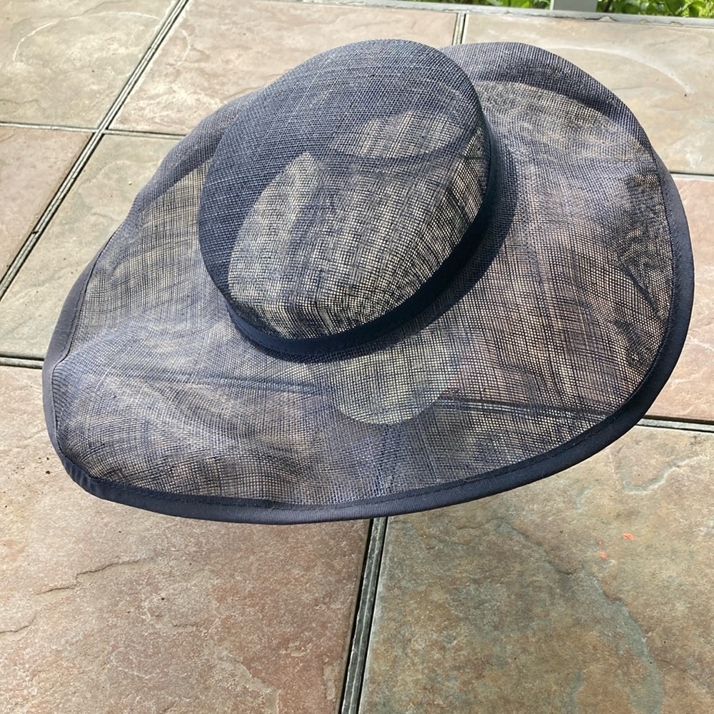 Dark Blue Woven Wide-Brim Hat